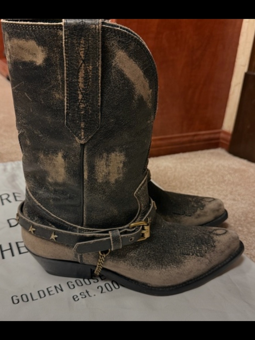 Golden Goose Distressed Western Harness Boots